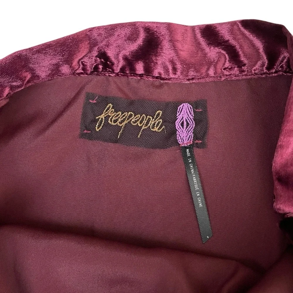 Free People‎ Velvet Party Midi Skirt Front Slit Mulberry Burgundy